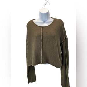 Zara Women's Cropped Boho Long Sleeve Cotton Blend Sweater Size Large